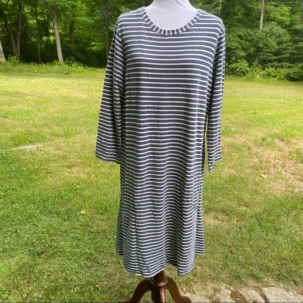 FRESH PRODUCE NEW DRESS SHIPMATE MIDI SHIFT BLUE WHITE STRIPE SIZE L NWT USA